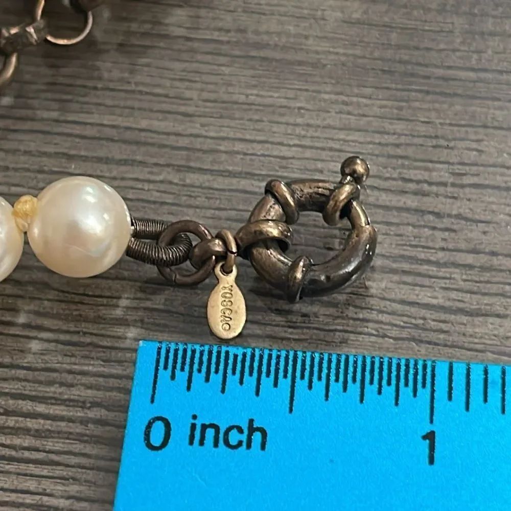 Gerard Yosca Faux Pearl Bronze - Antique Gold-Tone Chain Necklace - Picture 13 of 16